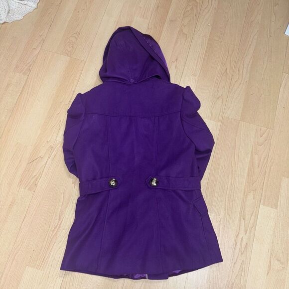 Pink Envelope Purple Women's Hooded Belted Peacoat Jacket CoatSize Medium - Picture 8 of 10